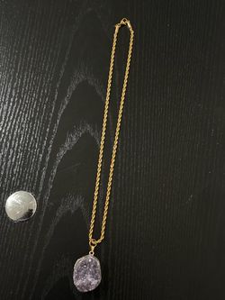 Amethyst pendant crystal vnox gold plated rope chain