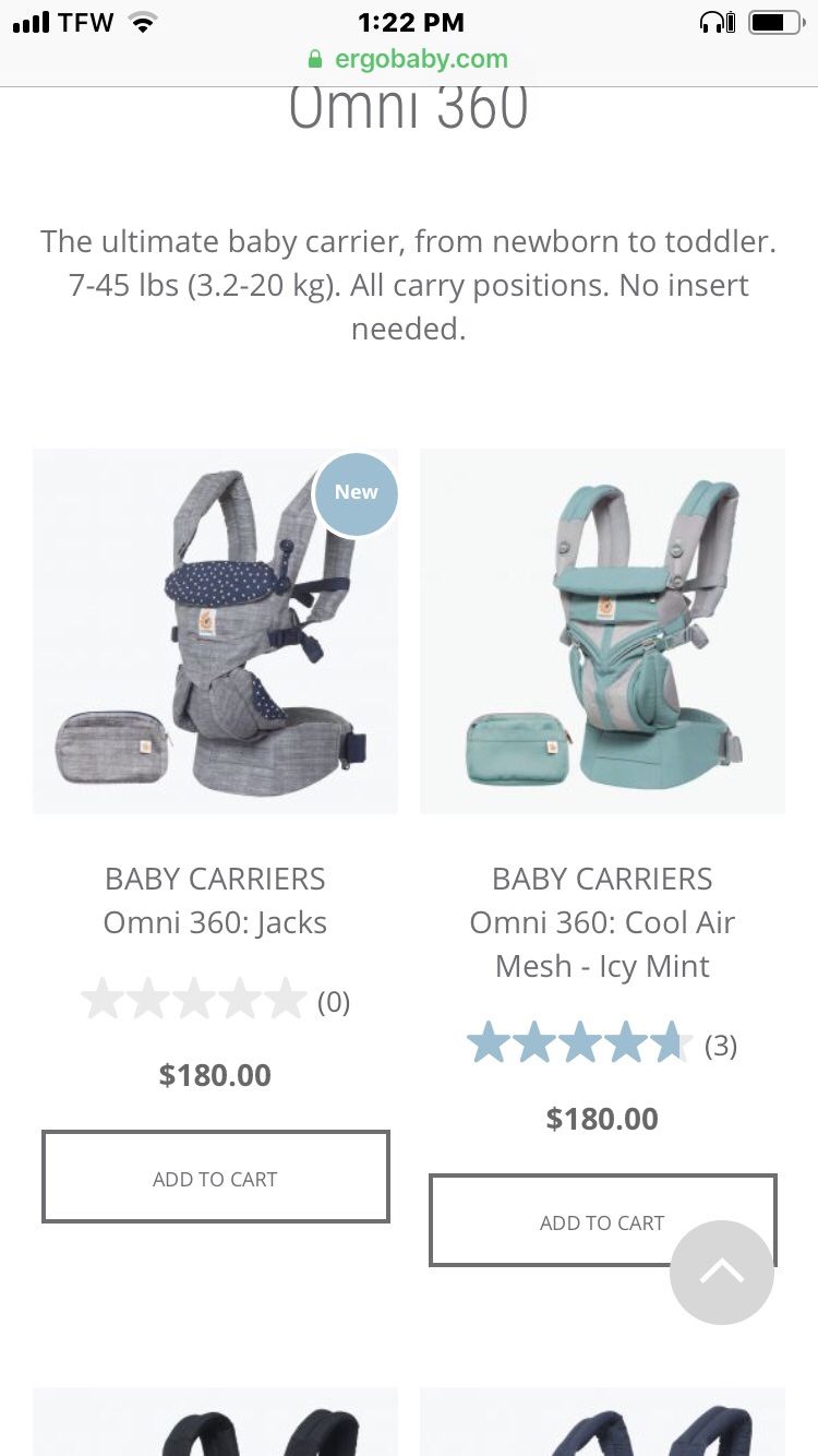 Baby Carrier $30 final reduction $40 sale $50 price drop $60 Ergo baby carrier reg price $180