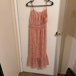 Pink Floral Maxi Dress with Ruffle Detail