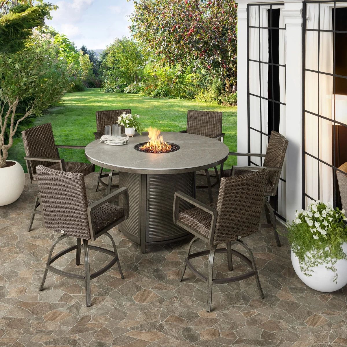 NEW IN BOX - Agio Oakland 7-piece Fire Outdoor Dining Set