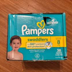 Unopened Pampers Swaddlers Size 8. 38 Count. 