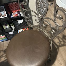 Two Bronze/Brown Metal Frame Stools, 360 Degree Spin