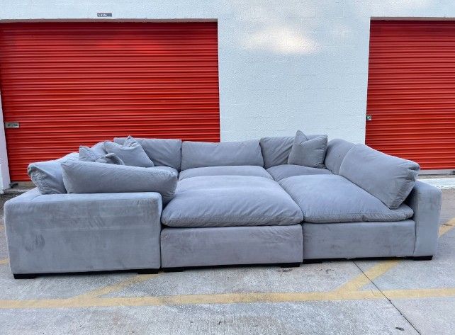 Modular Velvet Sectional With Ottoman