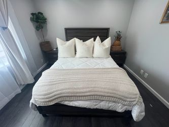 Dark Gray Wood Queen Bed Frame