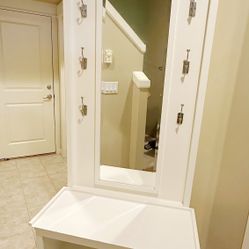 Wooden, Mirrored Storage Bench and Coat Rack