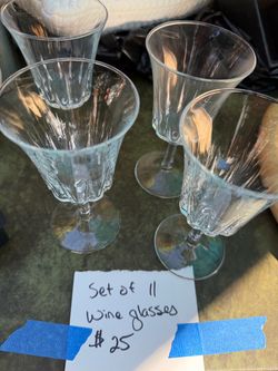 Set of 11 Clear Glass Wine Glasses