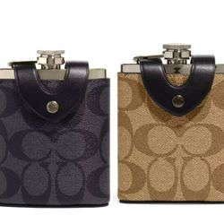 🖤 COACH FLASK IN SIGNATURE CANVAS IN COLORS GUNMETAL/CHARCOAL OR GUNMETAL/KHAKI 