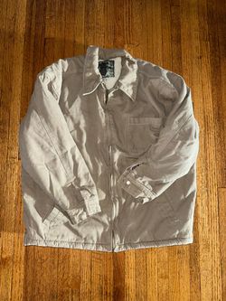 Beige Canvas Zip-Up Sherpa-Lined Jacket