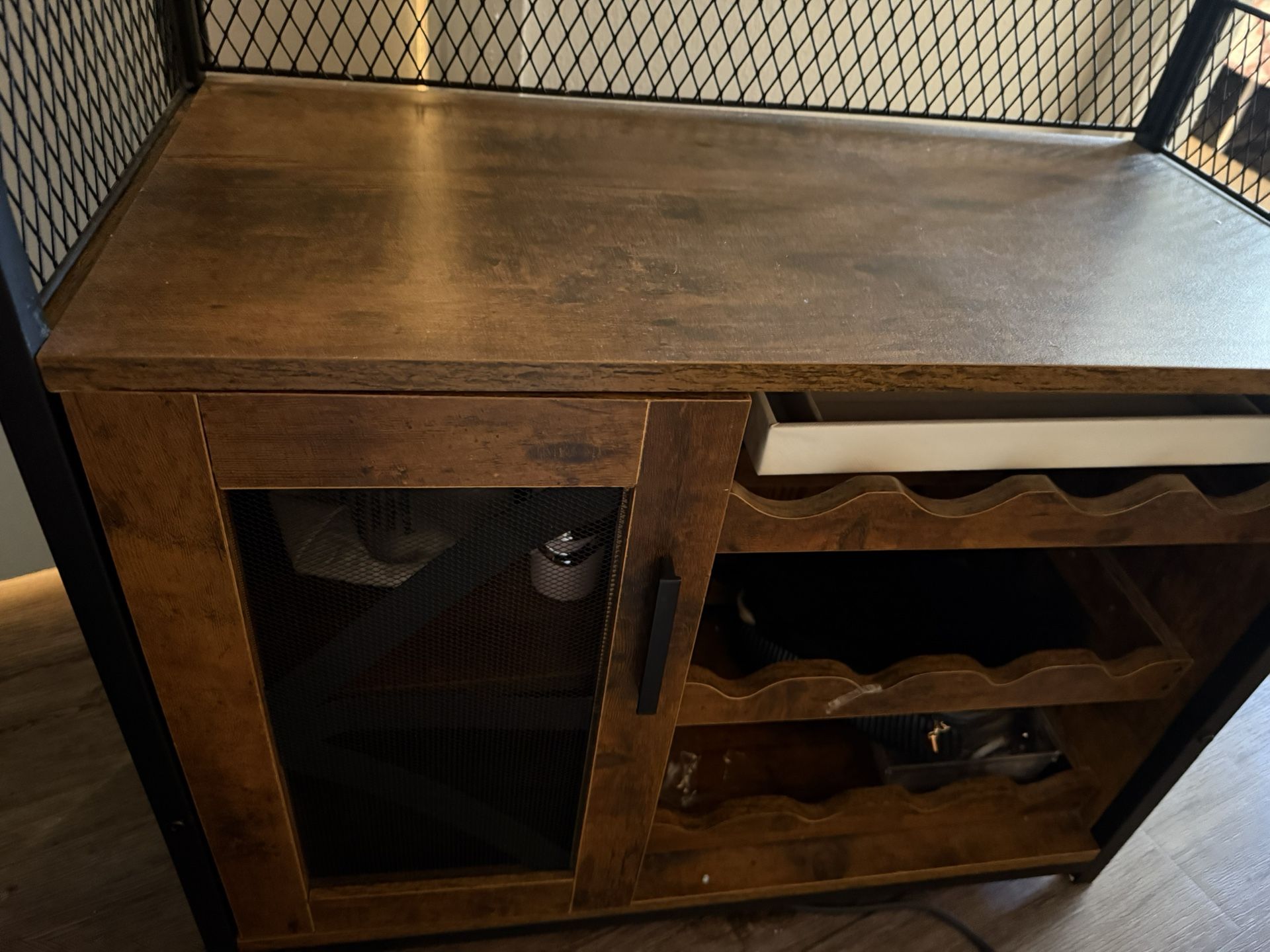 X-cosrack Wine Bar Rack Cabinet with Detachable Wine Rack, Coffee Barwith Glass Holder, Small Sideboard and Buffet Cabinet with Mesh Door, Rustic Brow