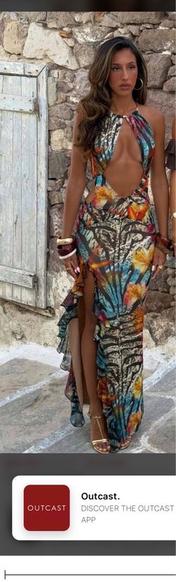 New with Tags, XS Outcast Clothing Cillian Maxi Dress with multicolored floral and leaf print MSRP $159.95 only selling $70