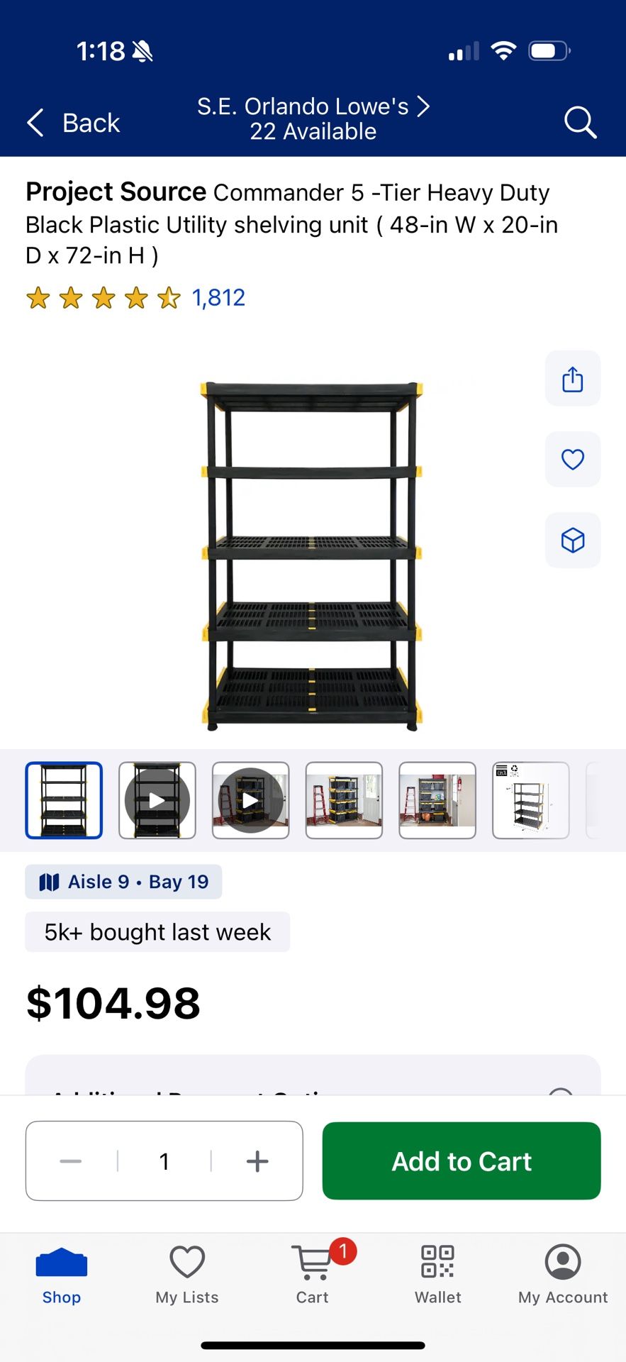 Project Source Commander 5 -Tier Heavy Duty Black Plastic Utility shelving unit