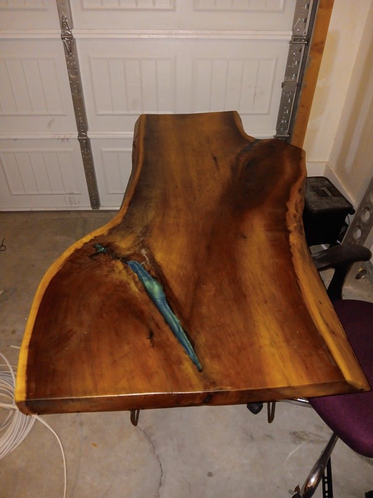 Poplar Solid Wood Hair Pin Table With Mermaid Epoxy Dust 