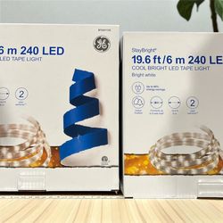 2 boxes GE StayBright 240 LED 19.6 ft Cool Bright White Christmas Tape Lights