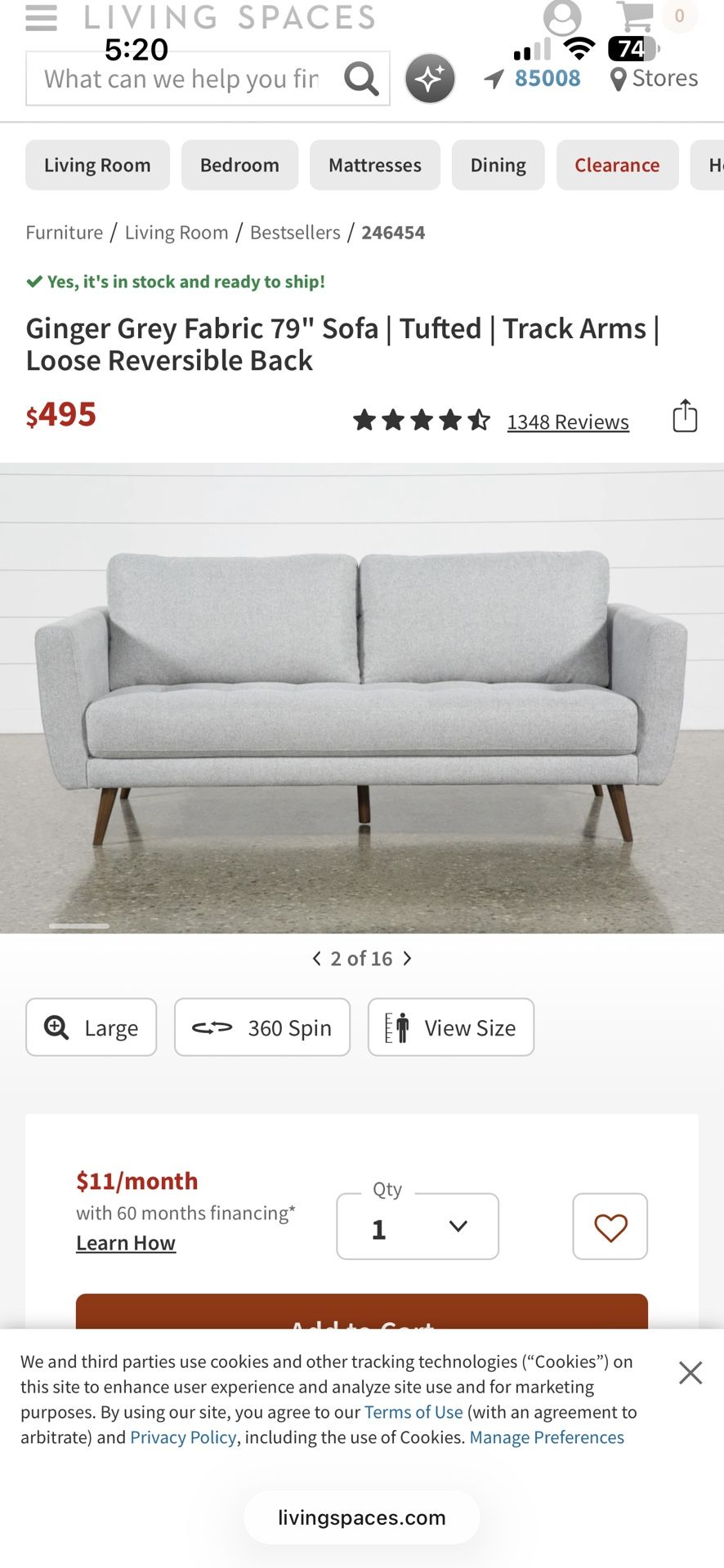 Living Spaces Gray Couch