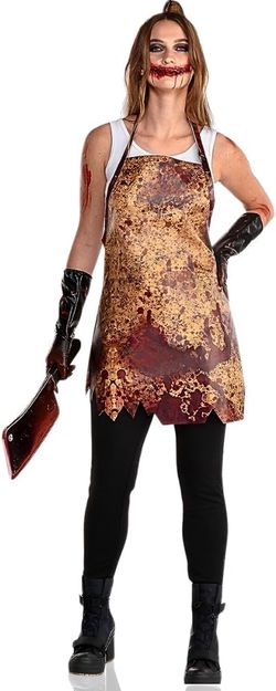 Bloody Butcher Apron Halloween Costume Set includes apron, gloves, axe, blood One Size