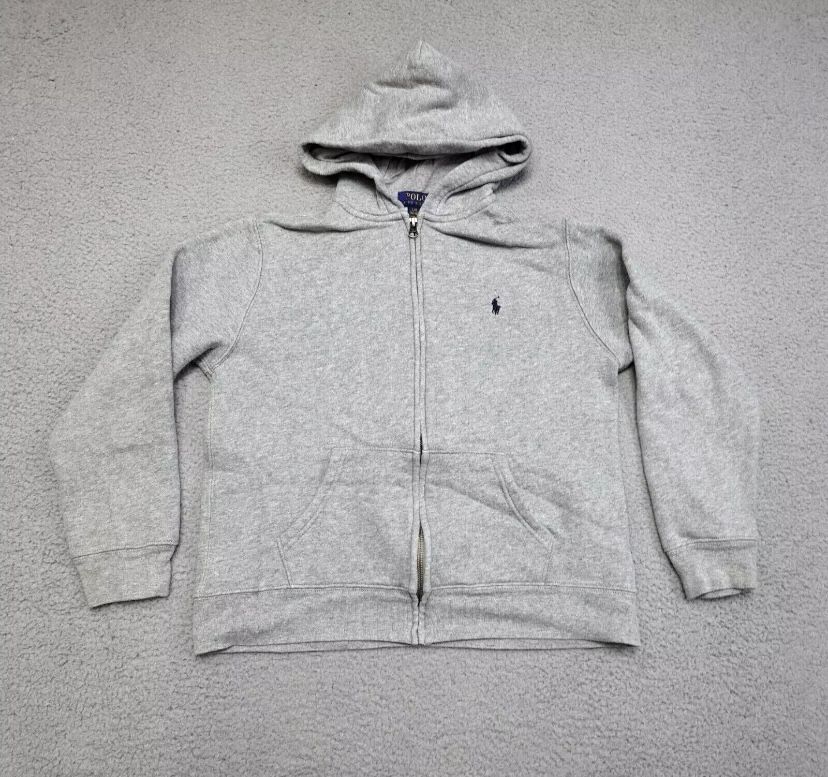 Polo Ralph Lauren Sweatshirt Hoodie Jacket Boys Youth Large Zip Logo Pocket Gray