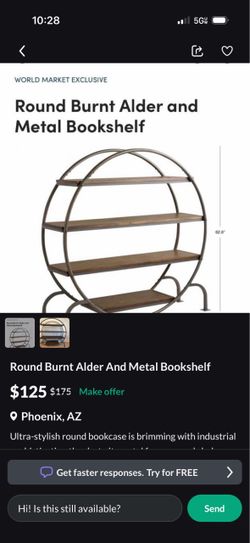 Round Burnt Alder and Metal Bookshelf World Market Exclusive