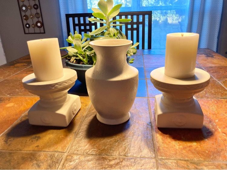 Vase And Candle Pillars, $15 For All 