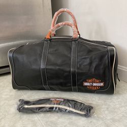 Harley Davidson Leather Duffle Bag Travel shoulder Strap Black motor Is