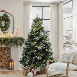 Brand New!Pre-Lit Green and White Branches Pine Christmas Tree,6.2Ft ,AP2550-6FT