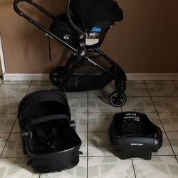 PRACTICALLY NEW MAXI COSI ZELIA 5 In 1 TRAVEL SYSTEM CAR SEAT STROLLER AND BASSINET TWO CAR SEATS ADAPTER INCLUDED!!!!!