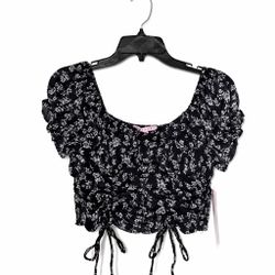 Black Floral Ruched Crop Top 