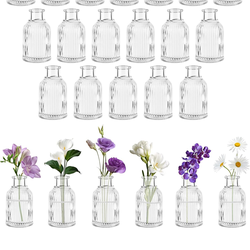 lass Bud Vases Set of 24, Small Flower Vase in Bulk, Clear Mini Ribbed VaseS for Centerpieces, Modern Wedding Reception Table Decorations