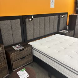 Queen Size Bed Frame W/ Panels And Mattress 