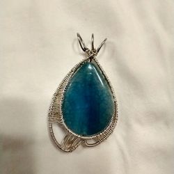 Beautiful Blue Stone And Silver Pendant Handmade Jewelry 
