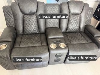Power sofa set 3pcs recliner with speakers and Bluetooth usb charger eld lights cup 🥤 holder  gray color