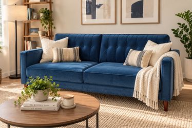 Blue Velvet Tufted Sofa