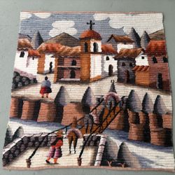 Vintage Peruvian Coiled Handcrafted Llama Wool Tapestry (37x36”)