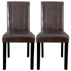 35.5" H Home Kitchen Leather Dining Chair Set of 2, Brown
