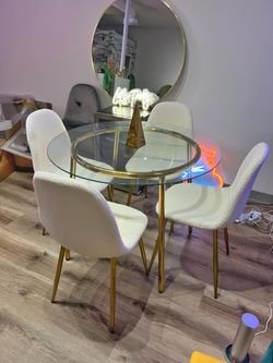 Gold Metal Dining Table Set for 4
