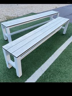 Outdoor Benches with Slatted Tops – Set of 2