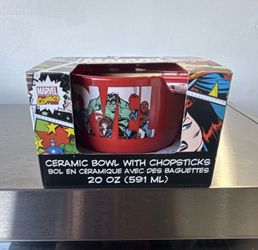Marvel Comics Spider-Man & Hulk Ceramic Ramen Bowl w/ Bamboo Chopsticks 20 oz Red