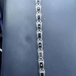 Black Onyx And Real Diamond Studs  Men’s Stainless Steel Bracelet 4/2/2026 $125 takes it
