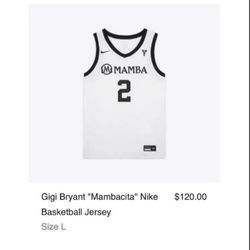 Nike Mambacita Basketball Jersey Gigi Bryant Kobe White Size Large