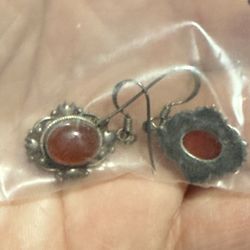 Sterling Silver Amber Dangling Hook Earrings 925