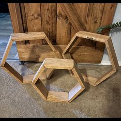 3 Wooden Hexagon Shelves