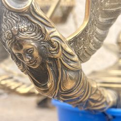 Beautiful Ornate Brass Chandelier With Goddess Figure