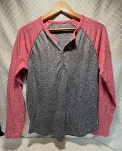 Express Mens Henley Shirt Grey/Red Size S Long Sleeve
