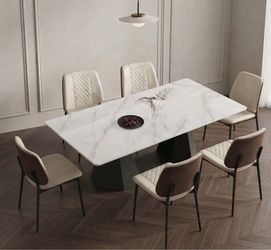 9 PCs 78.74'' to 110.23” Extendable Rectangular Sintered Stone Dining Table