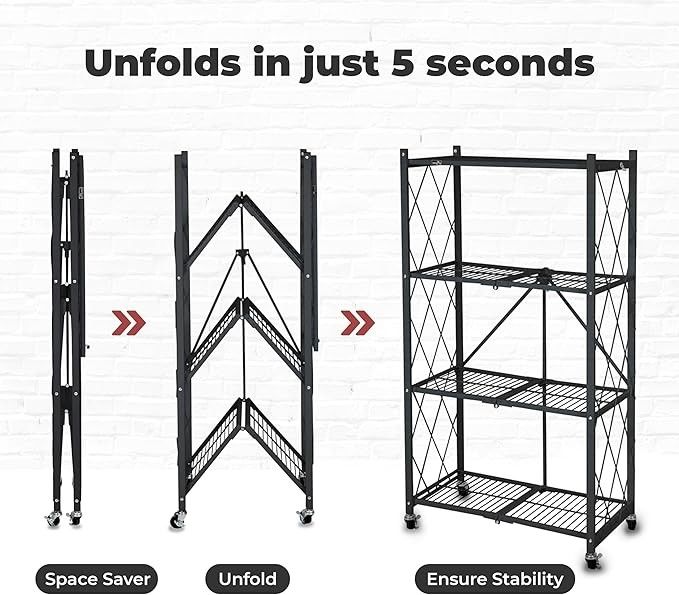 Black Metal Foldable 3-Tier 55" Garage Storage Shelves Rack, New, In Box.