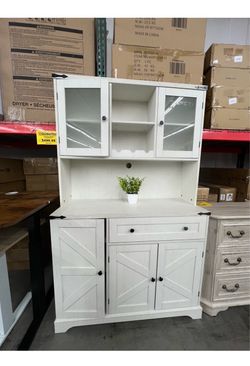 Farmhouse White Wood Hutch Cabinet