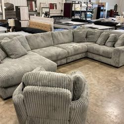 Lindyn Fog 6-piece Sectional With Chaise, Seccional Couch, Living Room 