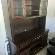 3 Piece-Dark Brown Wood Hutch With Drawers 