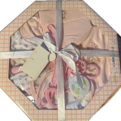 Newborn Baby Layette, Baby Shower, Pink, set= (10pieces, T-Shirt, Hat, Mittens, 3 Washcloths, Bib,