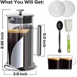 French Press Coffee Maker 34 Oz Large Stainless Steel+Glass Coffee Press  Set