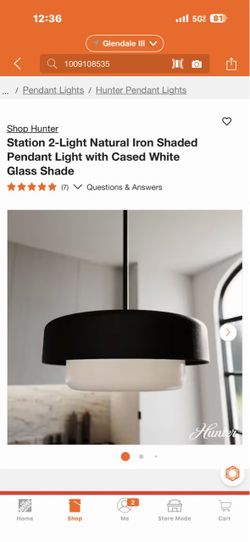 Shop Hunter Station 2-Light Natural Iron Shaded Pendant Light with Cased White Glass Shade